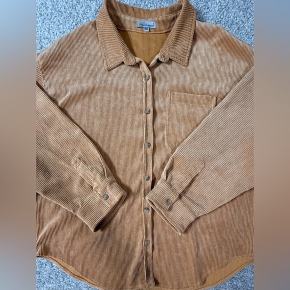 Wishlist Tops - Camel Brown Oversized Chunky Corduroy Button-Down Shacket – M/L